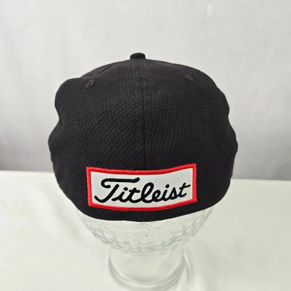 Titleist FJ Tour Golf Hat Black Red Script Logo A-Flex Pro V1 Fitted Cap S/M PGA